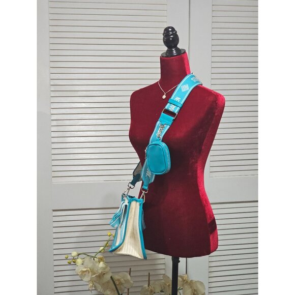 NWOT Steve Madden Women's Bwebbers Straw Crossbody Bag Air Pod Case Teal 293 - Picture 7 of 12